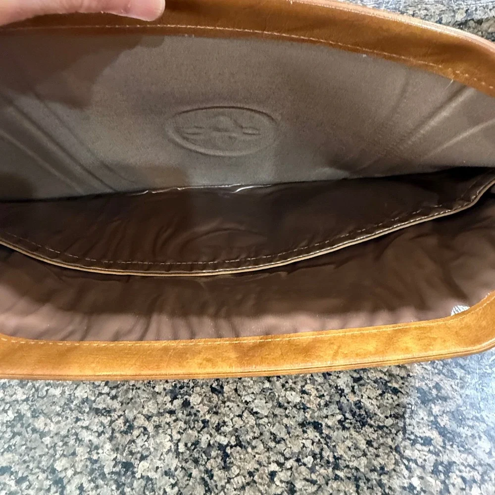 Vintage 1975 American Tourister Tan Faux Leather Document Clutch Bag Japan Made